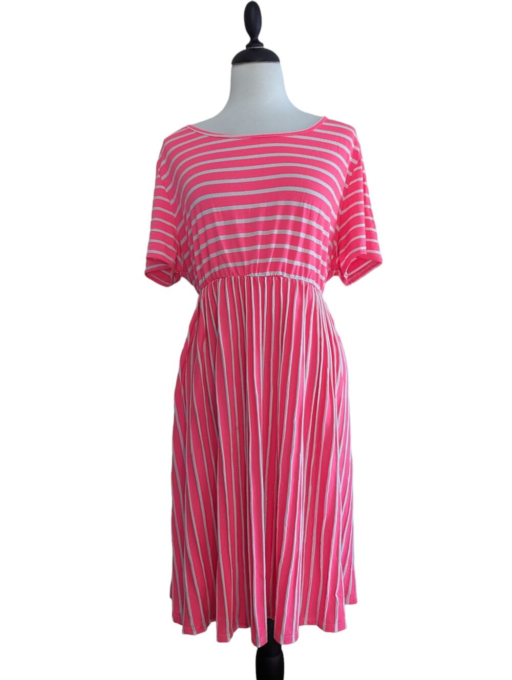 Good Day Pink & White Striped Short Sleeve Dress Size 3XL